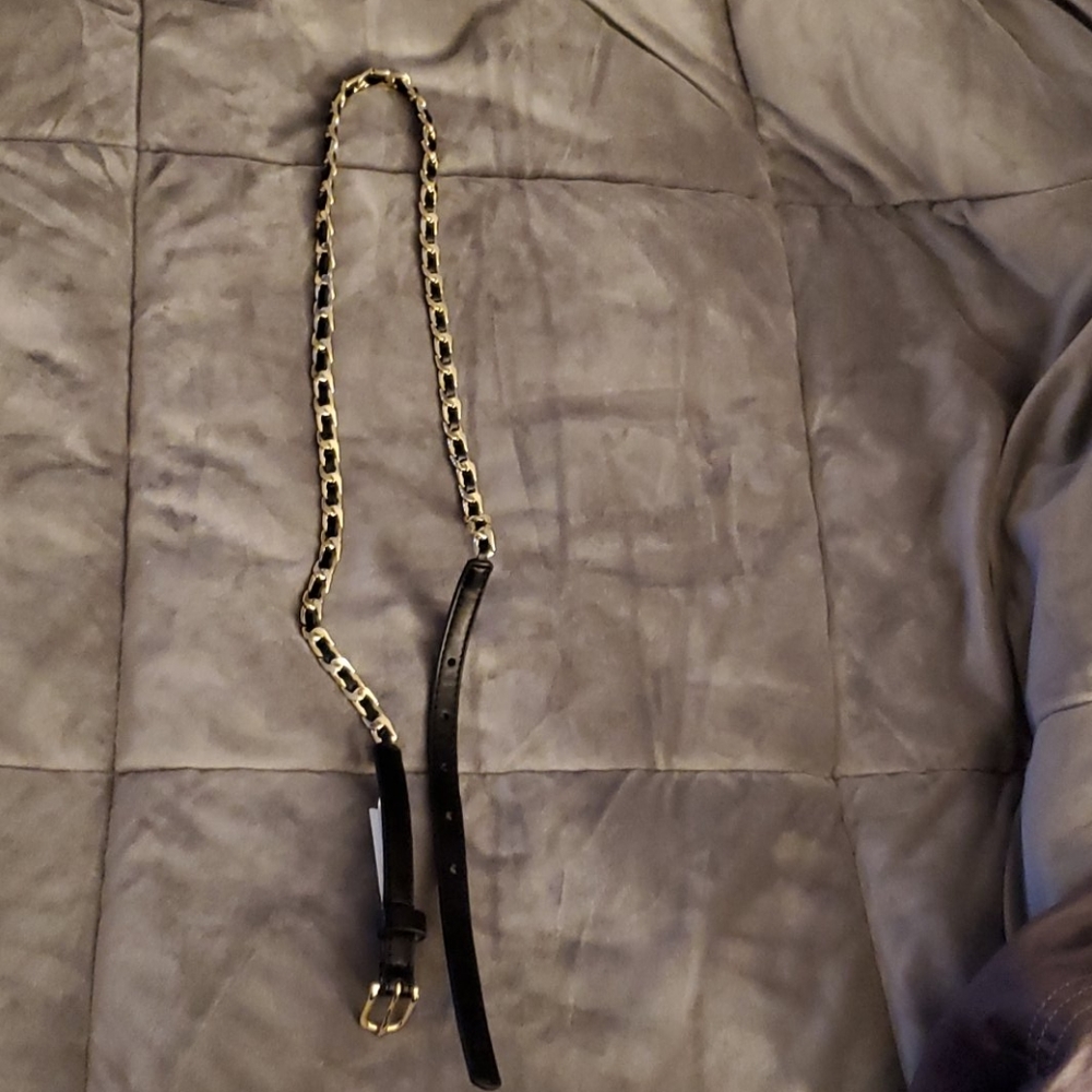 Ann Taylor black leather/gold chain belt NWT